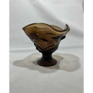 Viking glass black leaf compote fruit decor vintage